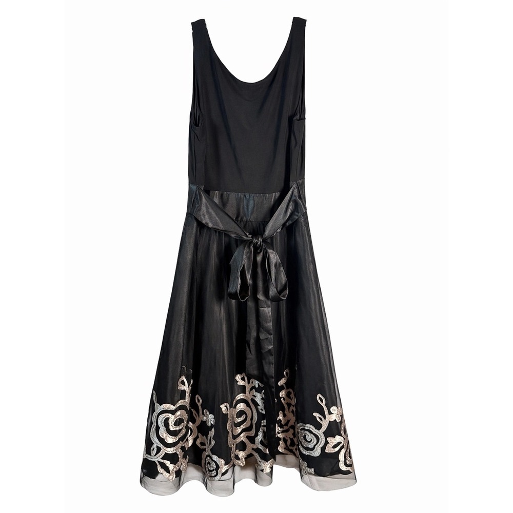S.L. Fashion Fit & Flare Dress Women 8 Black Silver Floral Sequin Cocktail Party